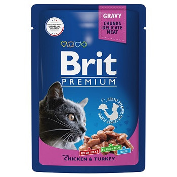 Brit Premium пауч для кошек с курицей и индейкой в соусе (Россия)