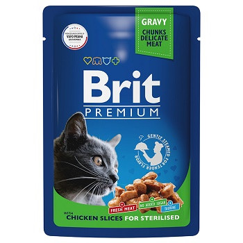 Brit Premium пауч для стерилизованных кошек с курицей в соусе (Россия)