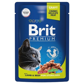 Brit Premium пауч для стерилизованных кошек с ягненком и говядиной в соусе (Россия)