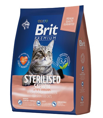 Brit Premium Sterilised сухой корм для стерилизованных кошек с лососем и курицей (Россия) SALE