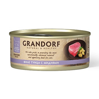 Grandorf консервы для кошек Филе тунца с мидиями