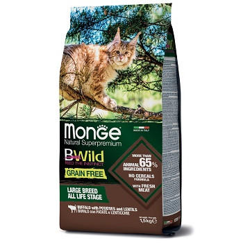 Monge BWild Grain Free Large Breeds сухой корм для кошек крупных пород с буйволом