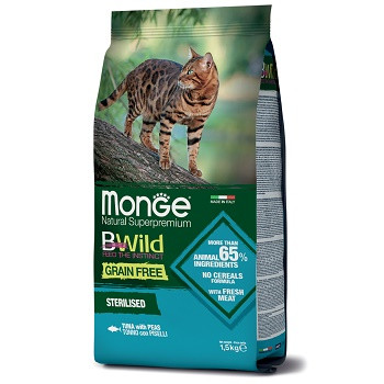Monge BWild Grain Free Sterilised сухой корм для стерилизованных кошек с тунцом