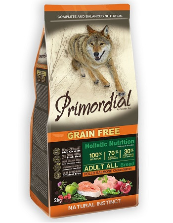Primordial GF Adult беззерновой сухой корм для собак всех пород с курицей и лососем