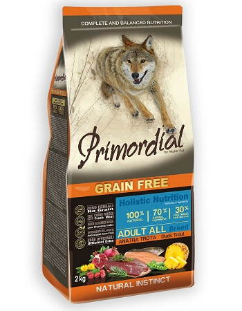 Primordial GF Adult беззерновой сухой корм для собак всех пород с уткой и форелью