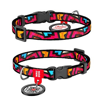 Waudog Nylon ошейник нейлоновый с QR-паспортом Граффити (XS, 10 мм) (пласт. фастекс)