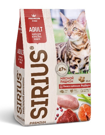 Sirius сухой корм для взрослых кошек Мясной рацион