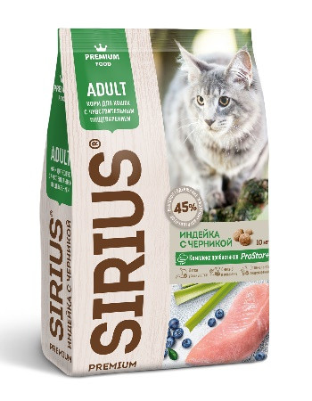 Sirius сухой корм для взрослых кошек Индейка с черникой